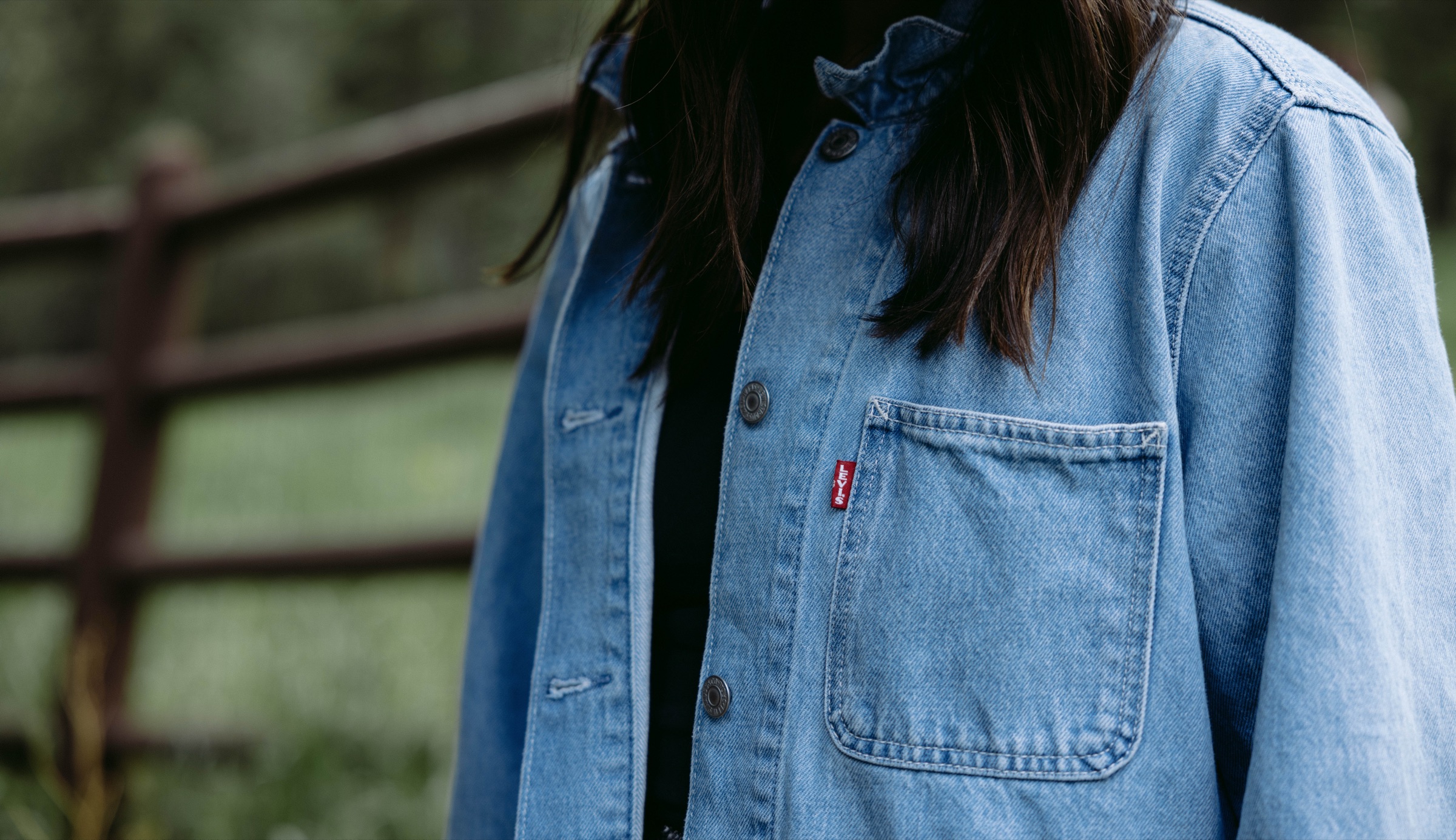 Close-up of the Levi's red tab on a denim jacket
