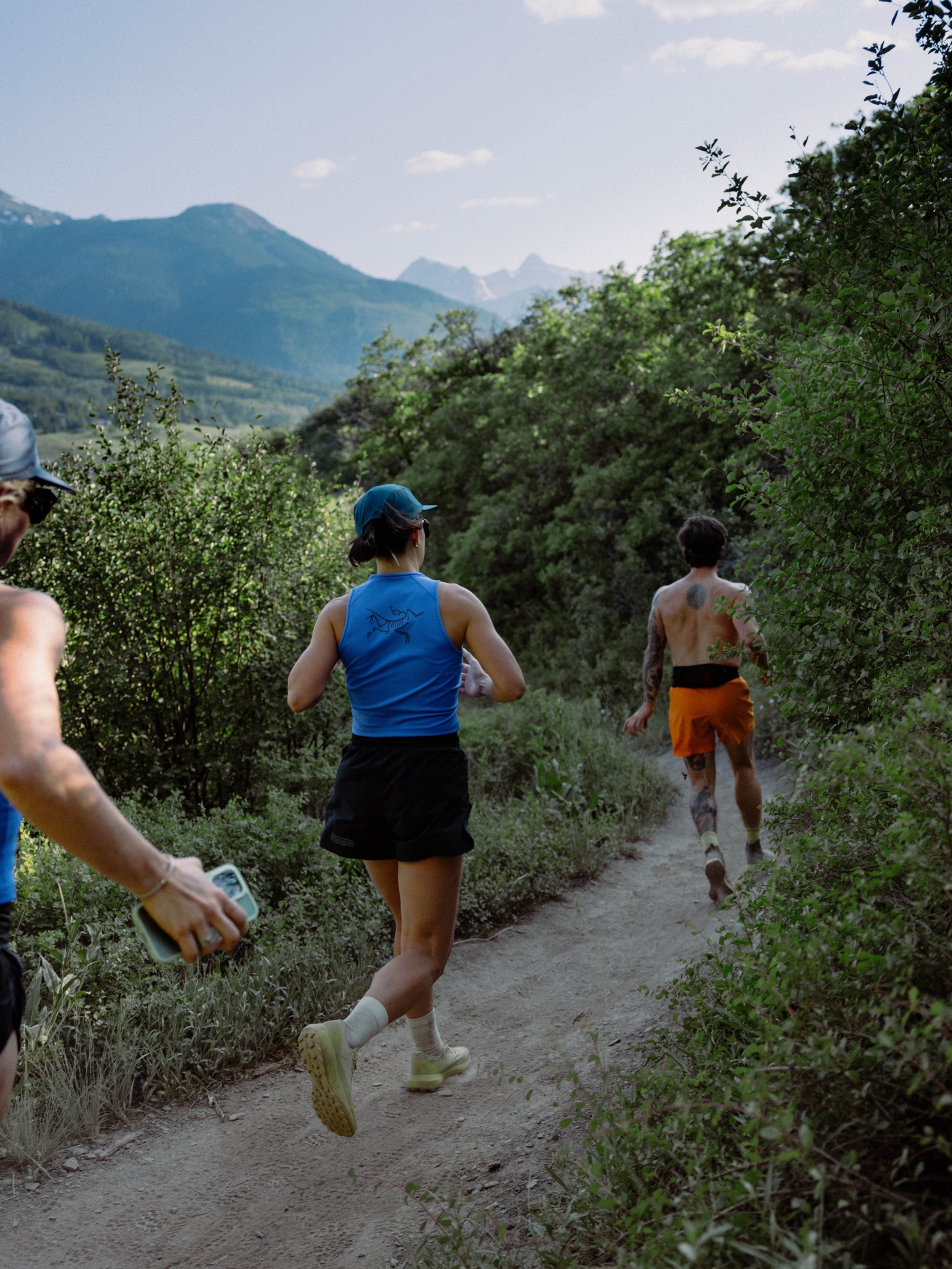 Model in Arc'teryx gear in Colorado mountain terrain